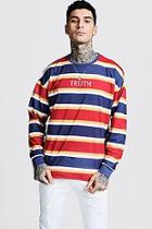 Boohoo Cuffed Stripe T-shirt With Truth Embroidery