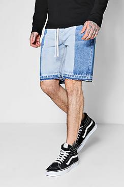 Boohoo Loose Fit Half Bleach Skater Denim Shorts