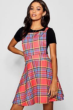 Boohoo Tartan Check Jersey Pinafore Dress