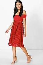 Boohoo Ellie Off Shoulder Panelled Midi Skater Dress