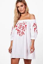Boohoo Plus Emily Embroidered Off The Shoulder Dress