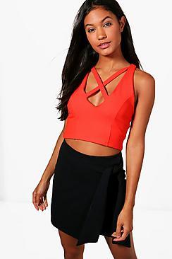 Boohoo Eva Crepe Double Strap Plunge Crop Top