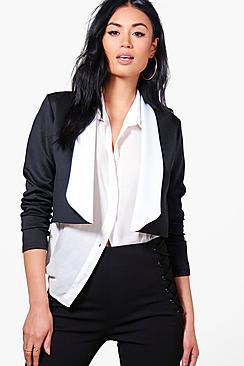 Boohoo Felicity Contrast Lapel Crop Blazer