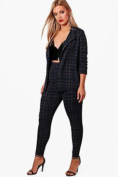 Boohoo Plus Emmie Check Blazer + Tailored Trouser Set