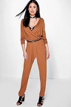 Boohoo Nia Wrap Front Jersey Jumpsuit