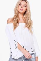 Boohoo Emily Embroidered Bardot Top White