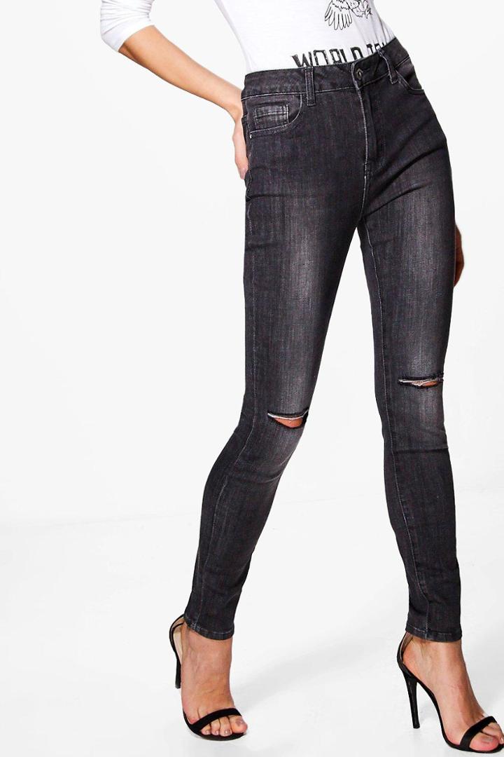 Boohoo Lorraine Slit Knee Skinny Jeans Black