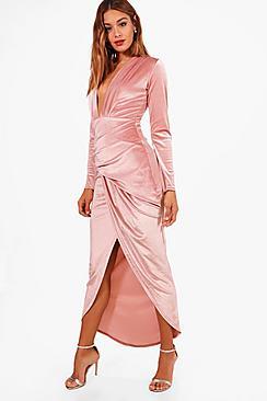 Boohoo Velvet Ruched Detail Maxi Dress
