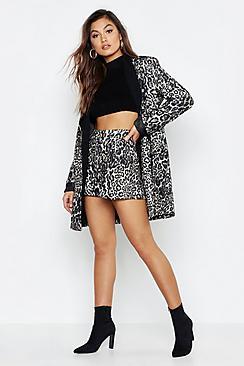Boohoo Leopard Print High Waisted Tailored Short