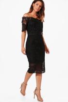 Boohoo Boutique Nikka Off Shoulder Lace Midi Dress Black