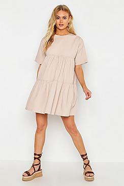 Boohoo Seam Detail Denim Smock Dress