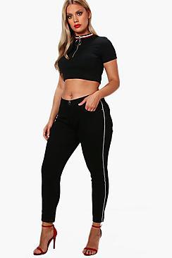 Boohoo Plus Olivia Sports Stripe Skinny Jean