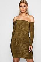 Boohoo Plus Off Shoulder Ruched Bodycon Dress