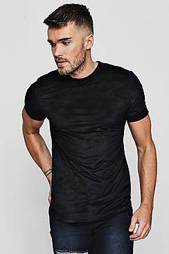 Boohoo Muscle Fit Suedette T-shirt With Curve Hem