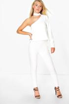 Boohoo Harriet Stretch Crepe Skinny Trouser Cream