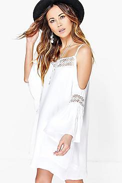 Boohoo Clover Crochet Insert Open Shoulder Dress