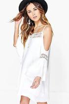 Boohoo Clover Crochet Insert Open Shoulder Dress