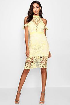 Boohoo Lace Cold Shoulder Midi Dress