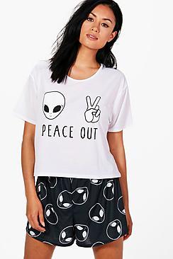 Boohoo Lillie Peace Out Pj Short Set