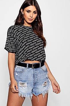 Boohoo Petite Ally Diagonal Slogan Box Crop Tee