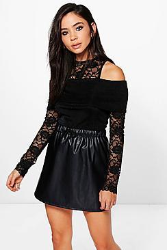 Boohoo Harriet Lace Cold Shoulder Top