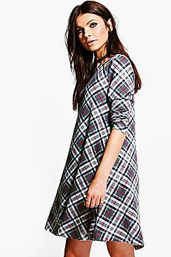 Boohoo Polly Check Brushed Knit Swing Dress