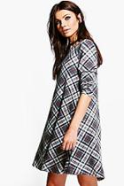 Boohoo Polly Check Brushed Knit Swing Dress