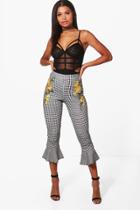 Boohoo Kendra Embroidered Gingham Ruffle Hem Trousers Yellow