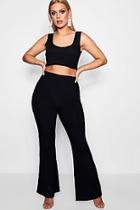 Boohoo Plus Harlow Square Neck Rib Crop Flare Co-ord