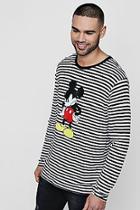 Boohoo Disney Long Sleeve Stripe Tee With Mickey Print