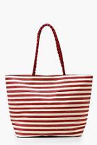 Boohoo Red Stripe Plait Handle Beach Bag