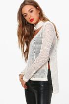 Boohoo Camille Choker Open Stitch Jumper Cream