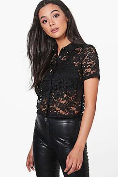 Boohoo Lily Cropped Lace Shirt