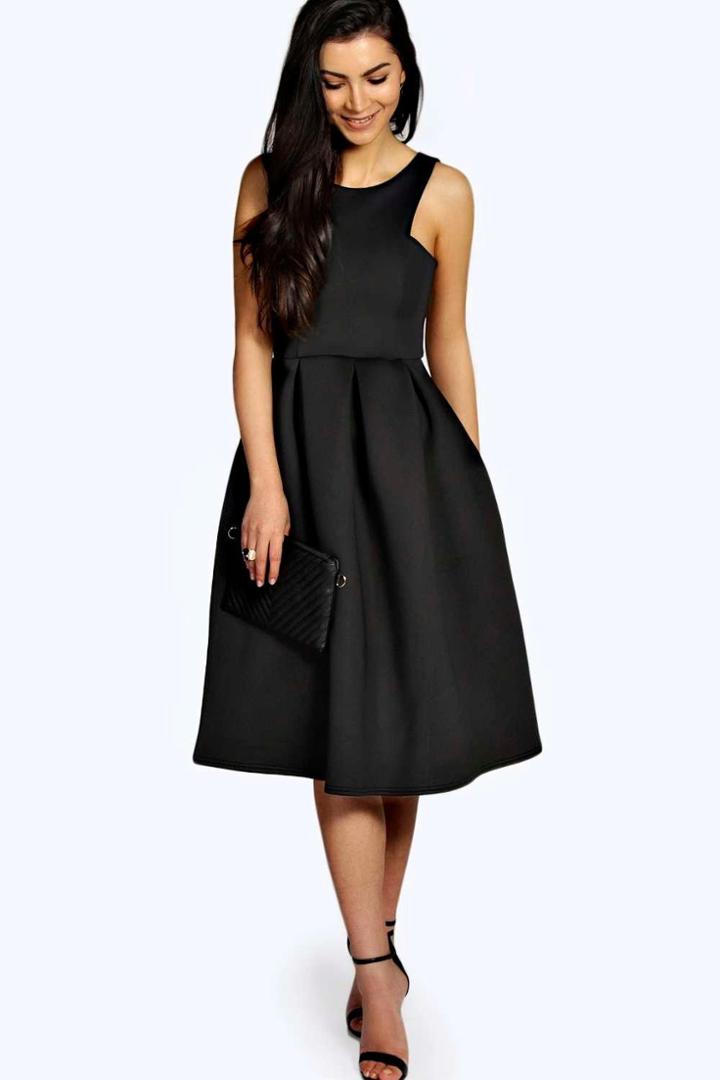 Boohoo May Scuba Cutaway Neckline Midi Dress Black