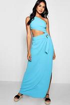 Boohoo Paige One Shoulder Belted Maxi Dress