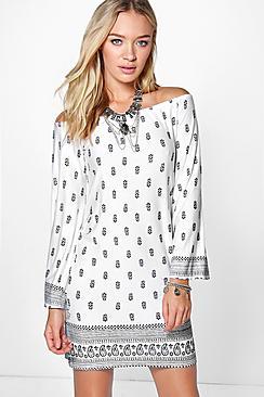 Boohoo Eve Boho Off The Shoulder Swing Dress