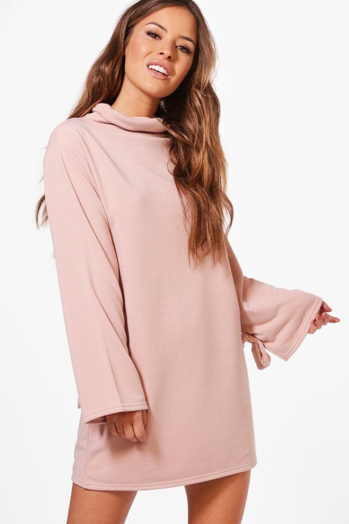Boohoo Petite Kerry Tie Sleeve Sweat Dress Lilas