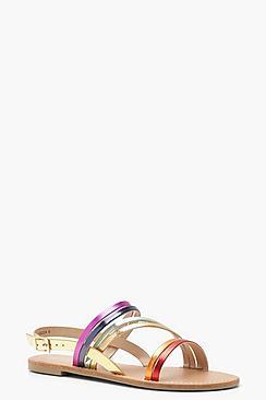 Boohoo Rainbow Multi Strap Sandals