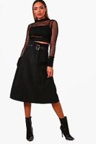 Boohoo Ivy Woven Suedette Belted Paperbag Midi Skirt
