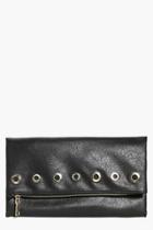 Boohoo Eve Fold Over Eyelet Zip Clutch Bag Black