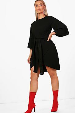 Boohoo Plus Ellie Kimono Sleeve Tie Waist Wrap Dress