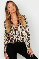 Boohoo Satin Leopard Shirt