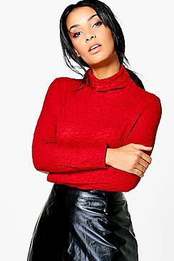 Boohoo Cassey Crinkle Long Sleeve Top