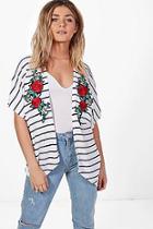 Boohoo Millie Stripe Kimono With Embroidery