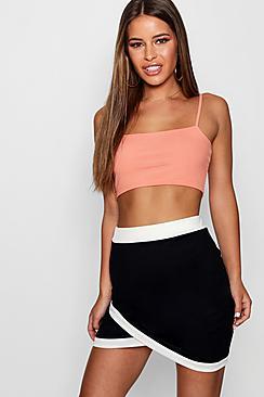 Boohoo Petite Contrast Edge Wrap Mini Skirt