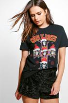 Boohoo Clare Guns 'n' Roses Christmas Band T-shirt Black