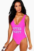 Boohoo Kos After Party Slogan Swimsuit