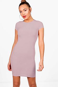Boohoo Fiona Ribbed Cap Sleeved Bodycon Dress