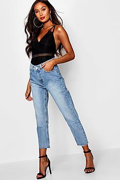 Boohoo High Waist Raw Hem Mom Jeans
