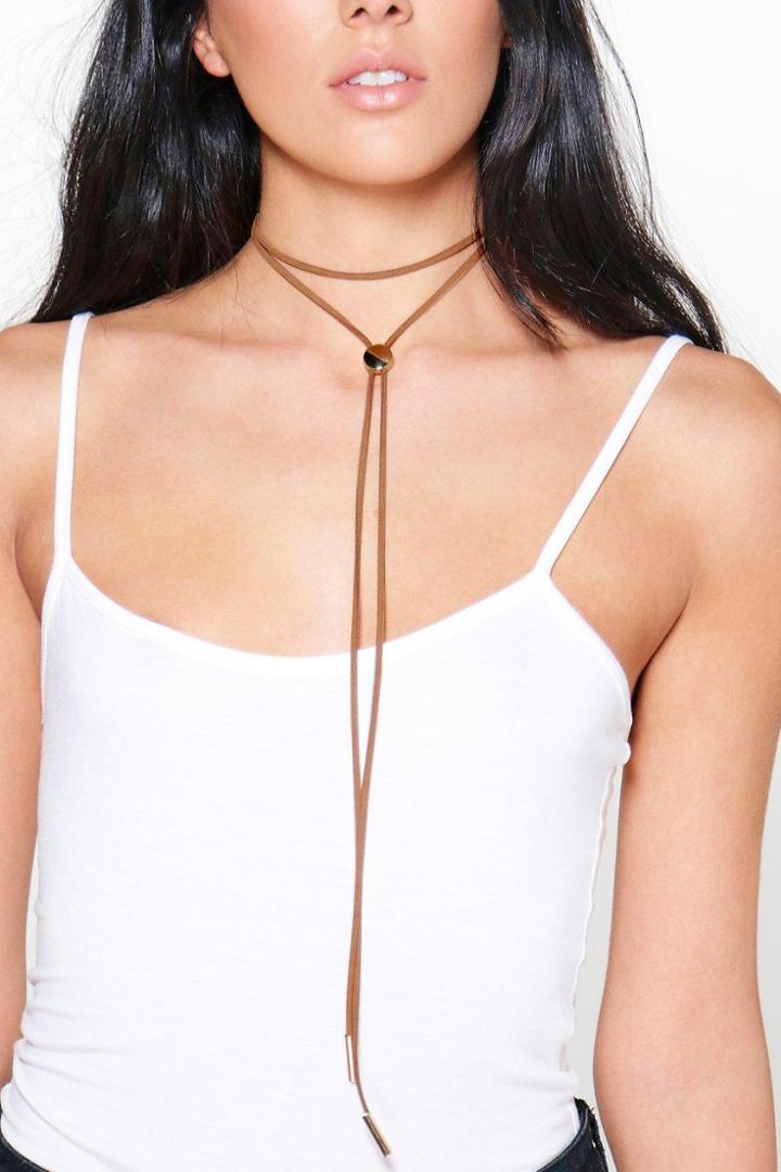 Boohoo Frances Concho Style Wrap Tie Choker Tan